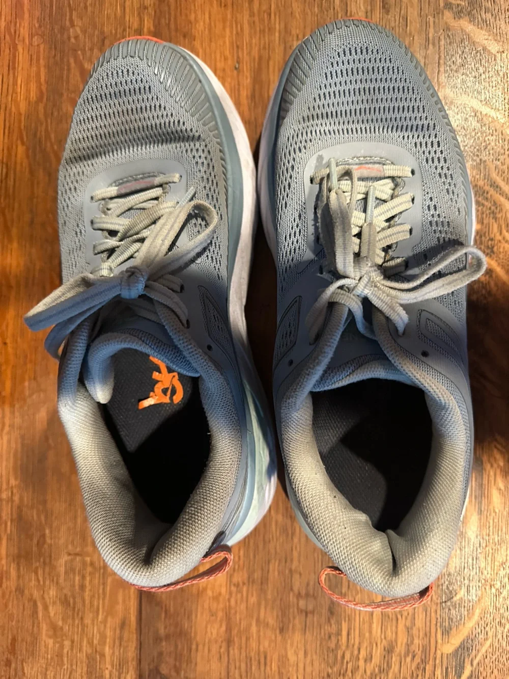 Hoka One One Women's Light Gray and Coral Running Shoes